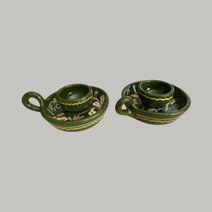 Hungarian Hand-Painted Egg Cups w/ Saucers Set of 2 – Candle Holders